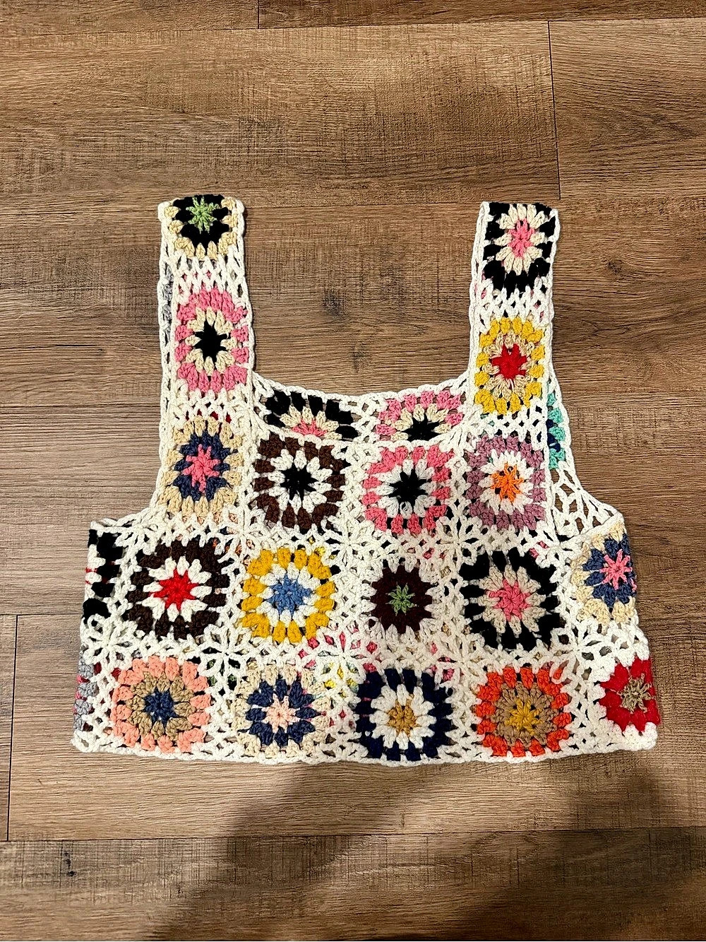 Crochet Floral Granny Square Crop Top Multicolor Like New